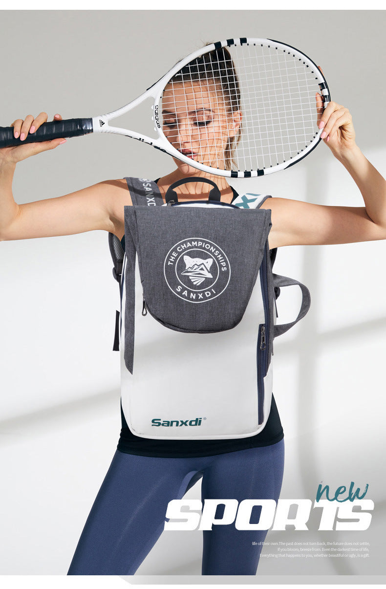 Purple and White Multifunctional Tennis & Badminton Backpack - Waterproof Racket Bag with Shoe Compartment