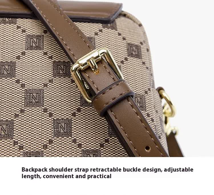 Brown Chic Checkered Mini Crossbody Phone Purse - PU Leather Vertical Shoulder Bag with Headphone Port