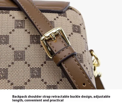 Brown Chic Checkered Mini Crossbody Phone Purse - PU Leather Vertical Shoulder Bag with Headphone Port