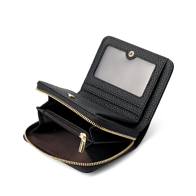 Red Compact RFID Genuine Leather Wallet for Women - Secure Zipper Card Holder & Coin Purse