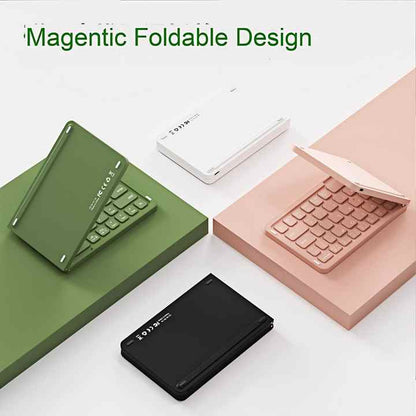 Green Ultra-Slim Foldable Bluetooth Keyboard - Portable Wireless Rechargeable Travel Keyboard for iOS Android Windows Devices