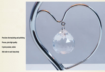 Pink,Green Roses And Silver Base Romantic Red Rose Flower Table Lamp - Crystal Heart Accent Bedside Night Light