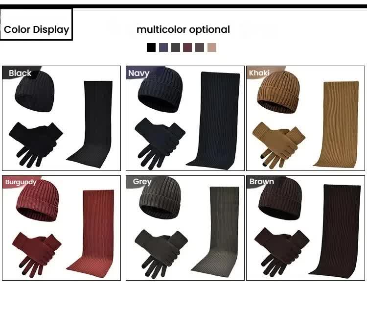 Dark Grey Men's 3-Piece Winter Warm Ribbed Knit Beanie Hat Scarf and Gloves Set