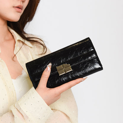 Brown Elegant Women's RFID Blocking Long Wallet - PU Leather Clutch Purse with Clasp