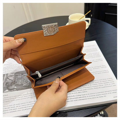 Brown Elegant Women's RFID Blocking Long Wallet - PU Leather Clutch Purse with Clasp