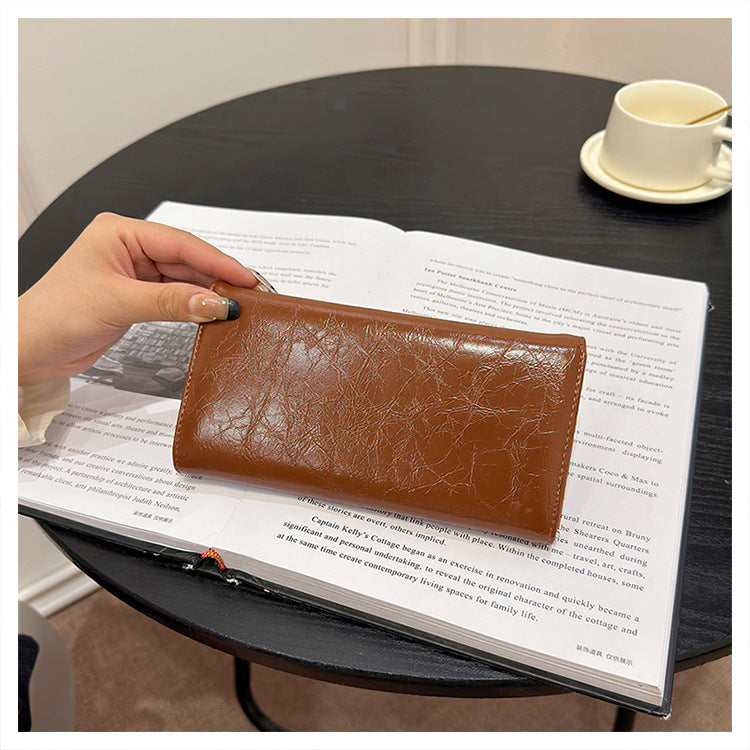 Brown Elegant Women's RFID Blocking Long Wallet - PU Leather Clutch Purse with Clasp