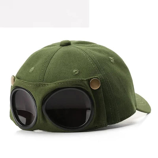 Army Green Stylish Aviator Goggle Baseball Cap - Unisex Outdoor Cotton Sun Hat