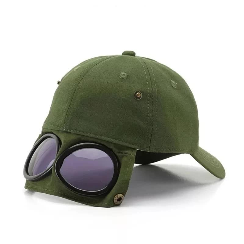 Army Green Stylish Aviator Goggle Baseball Cap - Unisex Outdoor Cotton Sun Hat