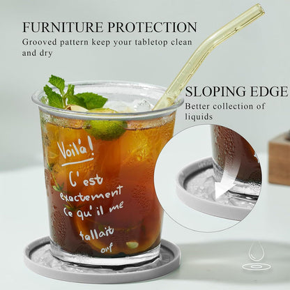 Black Geometric Silicone Drink Coasters Set (6 Pack) with Holder - Non-Slip Table Protectors