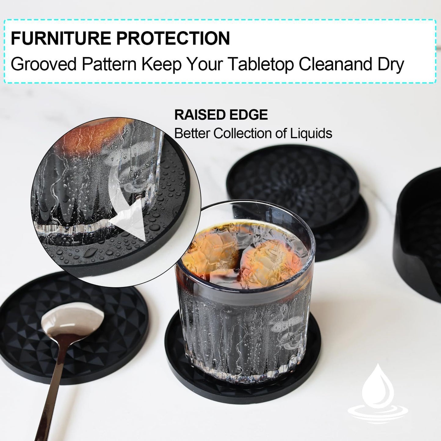 Red and Black Geometric Silicone Drink Coasters Set (6 Pack) with Holder - Non-Slip Table Protectors