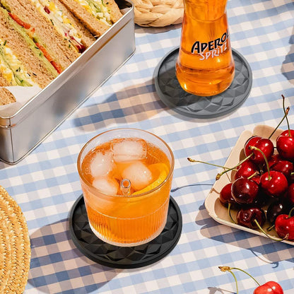 Red and Black Geometric Silicone Drink Coasters Set (6 Pack) with Holder - Non-Slip Table Protectors