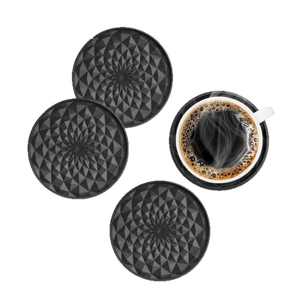 Dark Blue and Black Geometric Silicone Drink Coasters Set (6 Pack) with Holder - Non-Slip Table Protectors
