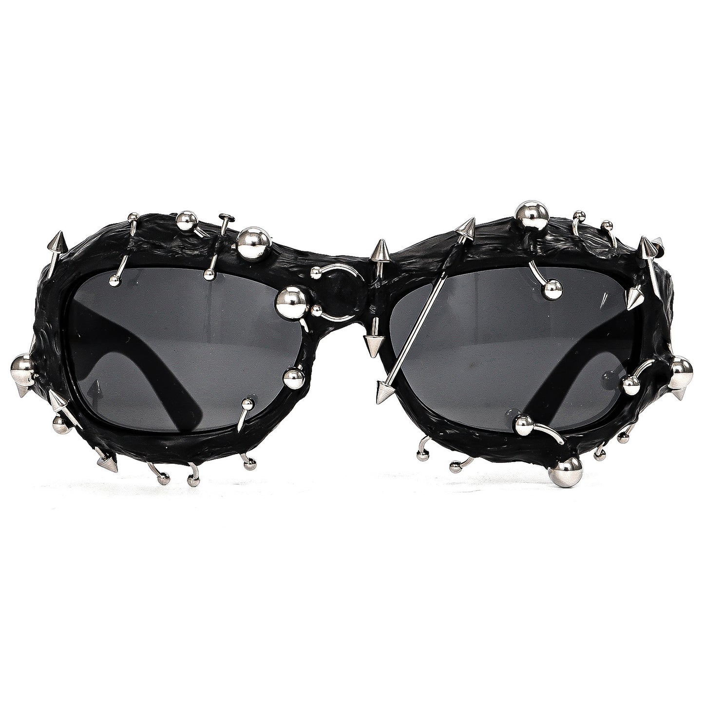 Red Edgy Punk Rock Spiked Sunglasses - Statement Goth Studded Eyewear