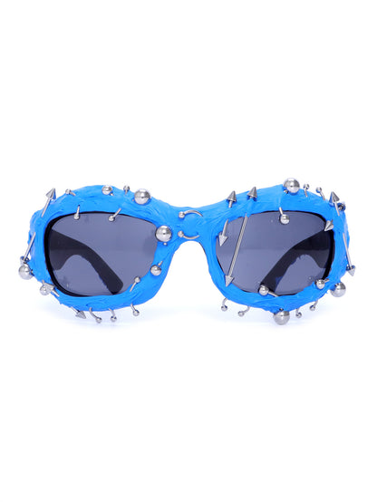 Blue Edgy Punk Rock Spiked Sunglasses - Statement Goth Studded Eyewear