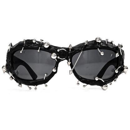 Blue Edgy Punk Rock Spiked Sunglasses - Statement Goth Studded Eyewear