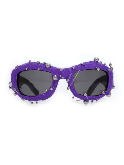 Purple Edgy Punk Rock Spiked Sunglasses - Statement Goth Studded Eyewear