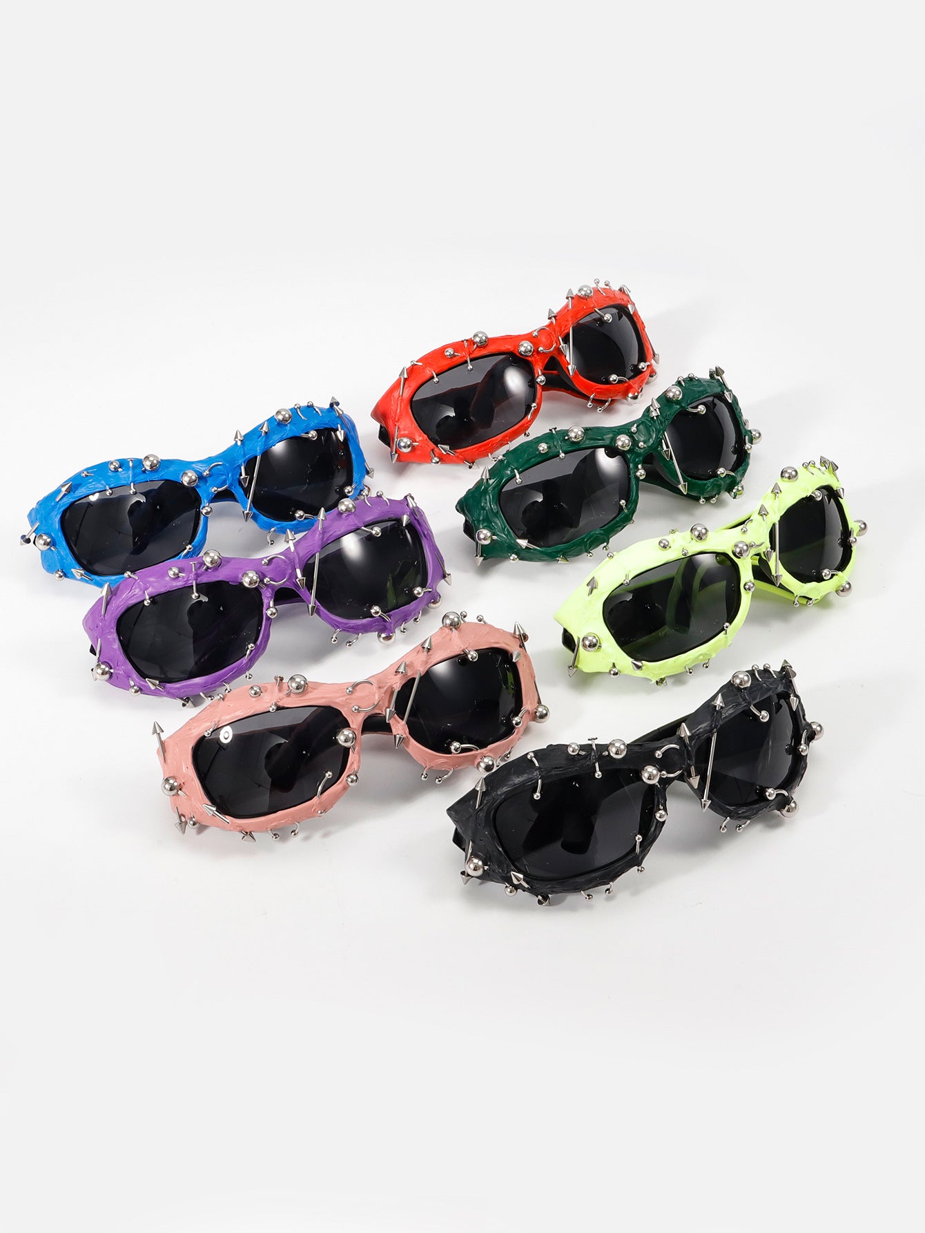 Purple Edgy Punk Rock Spiked Sunglasses - Statement Goth Studded Eyewear
