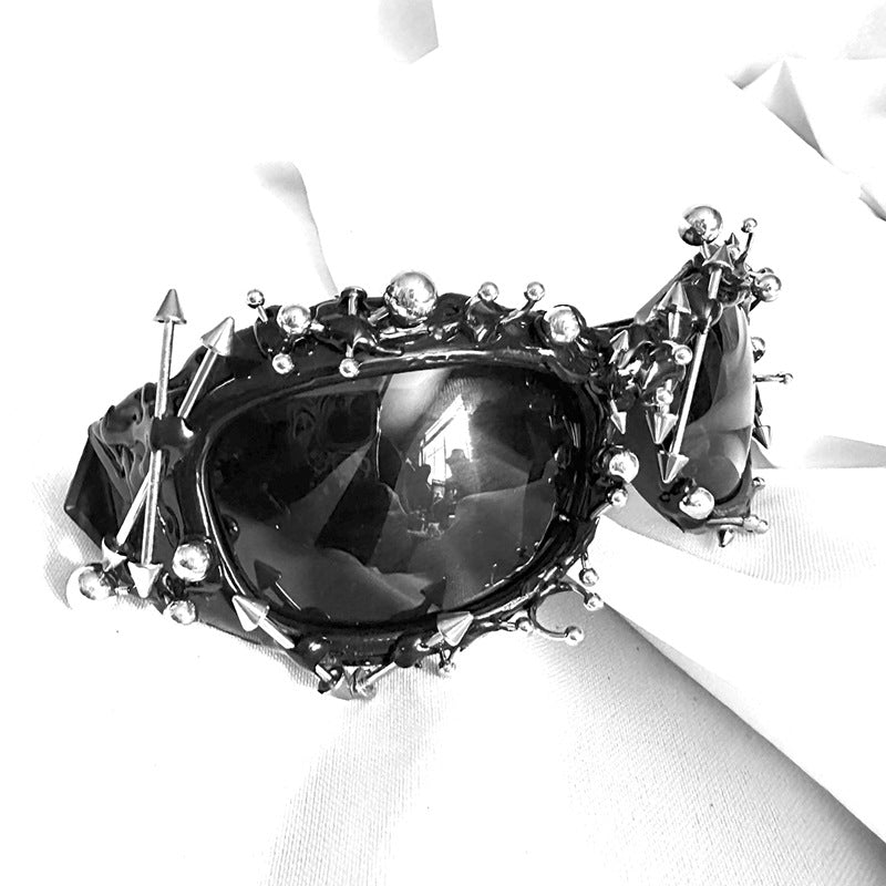 Purple Edgy Punk Rock Spiked Sunglasses - Statement Goth Studded Eyewear
