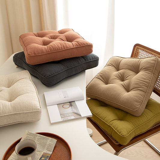 Brown Soft And Thick Seat Cushion - Cotton Linen Blend Chair Pad with Ties - 43x43cm