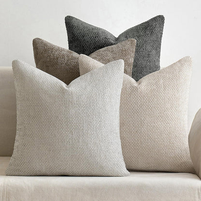 Dark Blue Plush Chenille Cushion Covers Set of 2 - Soft Textured Decorative Throw Pillow Cases for Sofa Couch, 45x45cm