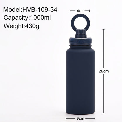 Yellow 1L Stainless Steel Water Bottle with Magnetic Phone Holder Lid - Portable Hydration & Hands-Free Stand