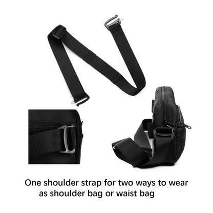 Black Stylish Quilted Belt Bag - Lightweight Nylon Crossbody Fanny Pack
