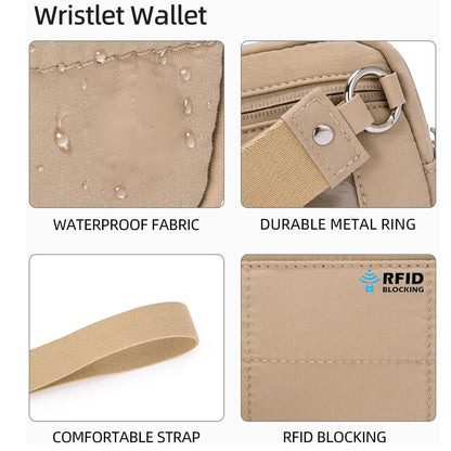 Pink RFID Blocking Nylon Wristlet Clutch Wallet - Compact Waterproof Pouch with Card Slots & ID Window