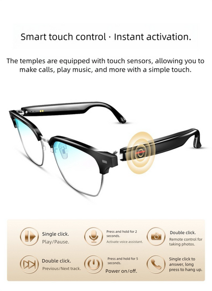 Black Full Frame Anti-blue Light Smart Audio Glasses with Bluetooth 5.0 - Open-Ear Directional Sound, Anti-Blue Light Lenses, IP65 Water Resistant