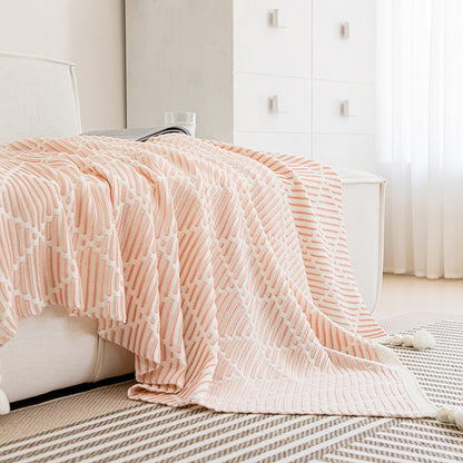 Purple and Beige Diamond Pattern Soft Cozy Knit Throw Blanket with Tassels - Geometric Pattern Lightweight Acrylic Blanket for Sofa Couch Bed, 130x150cm