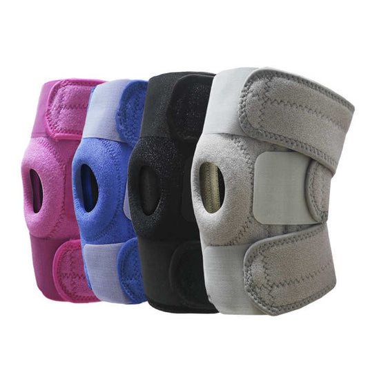 Grey Adjustable Knee Brace Support (Pair) with Dual Spring Stabilizers & Patella Gel Pad - Non-Slip for Sports Running Hiking