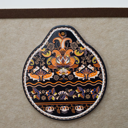 Orange-black Set of 4 Embossed Ceramic Paddle Mats - Assorted Bohemian Pattern Heat Resistant Pads