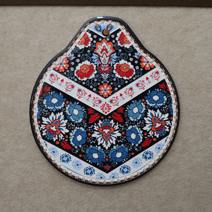 Blue-red Set of 4 Embossed Ceramic Paddle Mats - Assorted Bohemian Pattern Heat Resistant Pads