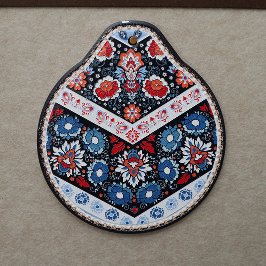 Blue-red Set of 4 Embossed Ceramic Paddle Mats - Assorted Bohemian Pattern Heat Resistant Pads