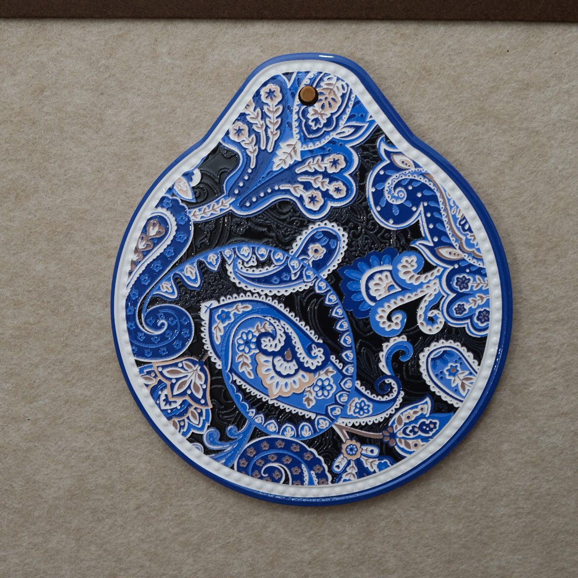 Blue-black Set of 4 Embossed Ceramic Paddle Mats - Assorted Bohemian Pattern Heat Resistant Pads