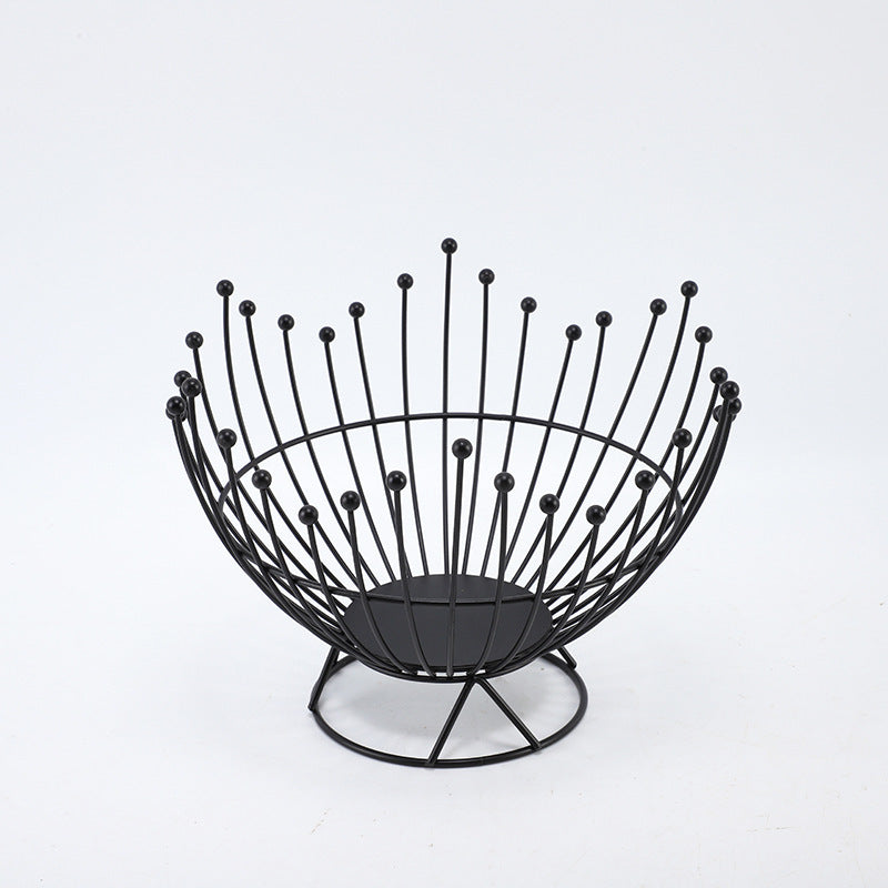 Pedestal Base Black Modern Metal Wire Fruit Basket Bowl - Countertop Storage for Fruit & Snacks