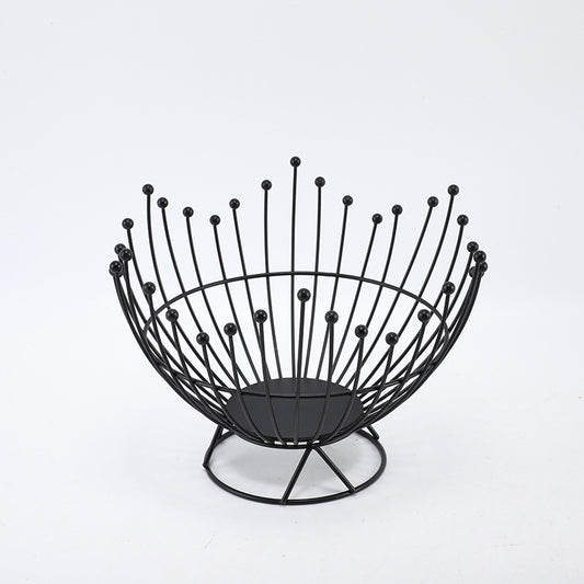 Pedestal Base Black Modern Metal Wire Fruit Basket Bowl - Countertop Storage for Fruit & Snacks