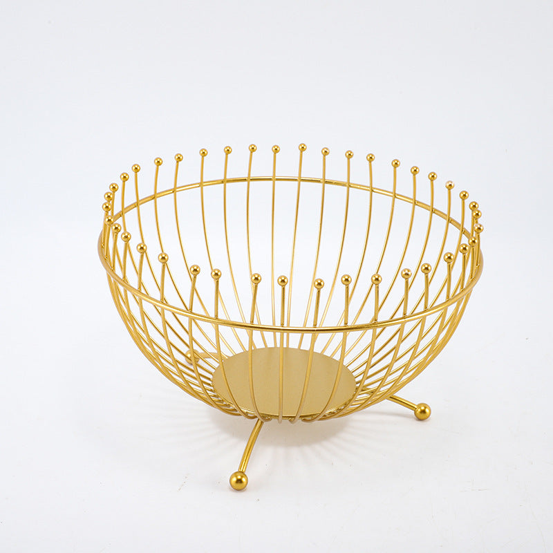 Small Feet Gold Modern Metal Wire Fruit Basket Bowl - Countertop Storage for Fruit & Snacks