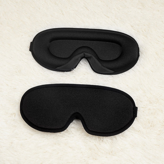 Black Set of 2 3D Contoured Sleep Eye Masks - Total Blackout Memory Foam Blindfold with Lycra
