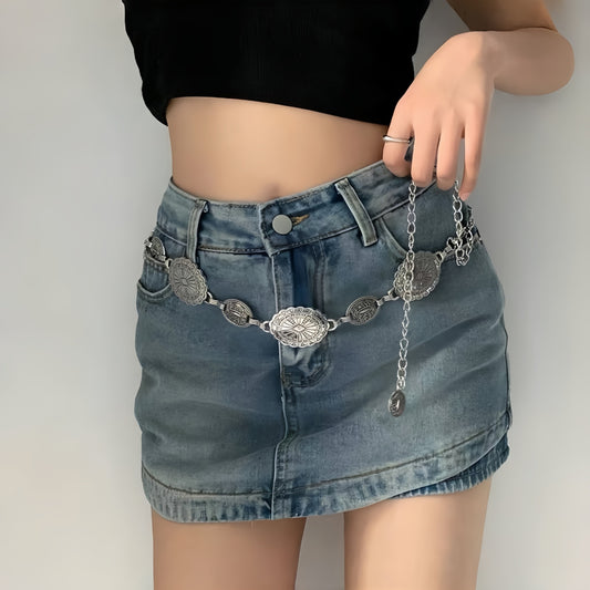 Large & Small Piece Waist Chain-Silver Set of 4 Bohemian Ethnic Style Metal Waist Chains - Versatile Fashion Belts for Dresses & Shirts