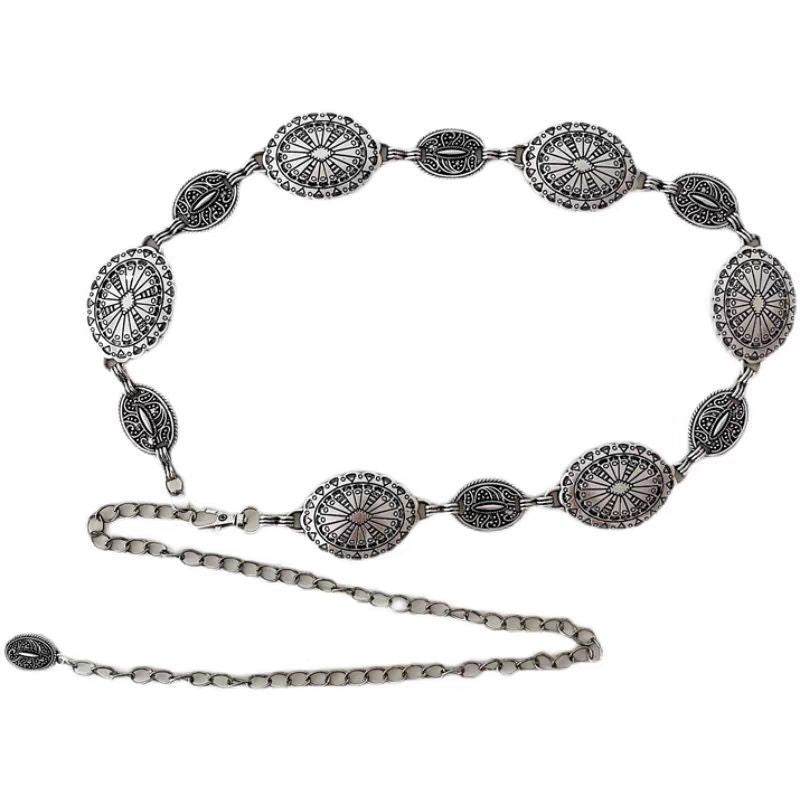 Large & Small Piece Waist Chain-Silver Set of 4 Bohemian Ethnic Style Metal Waist Chains - Versatile Fashion Belts for Dresses & Shirts