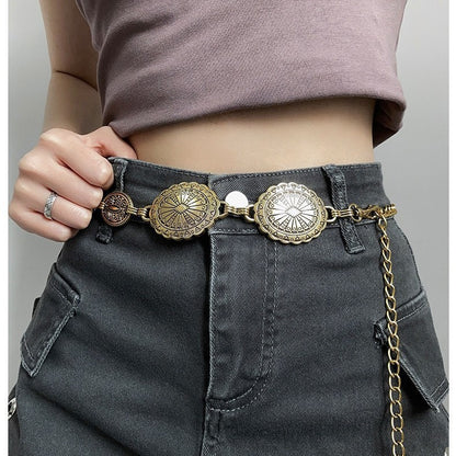 Large & Small Piece Waist Chain-Silver Set of 4 Bohemian Ethnic Style Metal Waist Chains - Versatile Fashion Belts for Dresses & Shirts