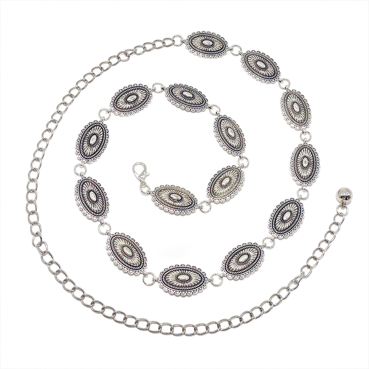 Little Daisy Waist Chain-Silver 15 Pieces Set of 4 Bohemian Ethnic Style Metal Waist Chains - Versatile Fashion Belts for Dresses & Shirts