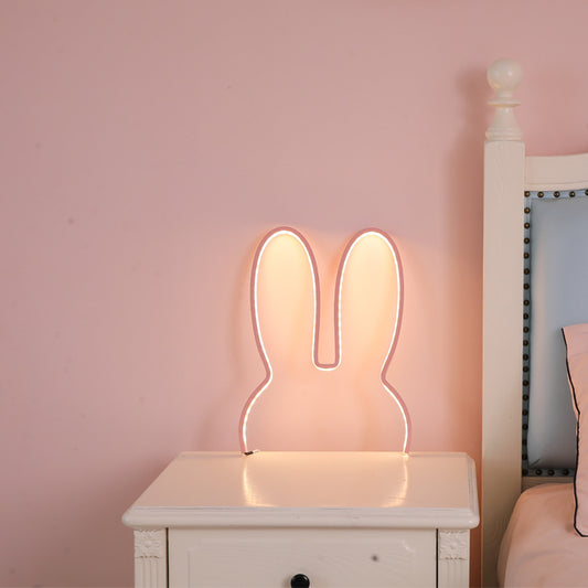 Pink 29x30cm Adorable Bunny LED Wall Night Light - USB Powered Warm White Lamp for Kids Room Decor