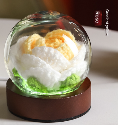 Gradient Yellow Rose Knitted Flower LED Dome Lamp - USB Touch 3-Color Night Light