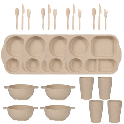 Beige Durable Eco-Friendly Wheat Straw Dinnerware Set - 24 Pieces with Plates, Bowls, Cups & Cutlery