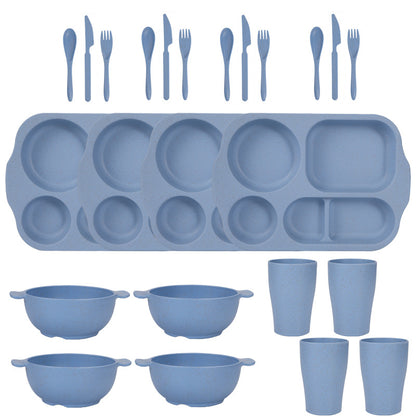 Blue Durable Eco-Friendly Wheat Straw Dinnerware Set - 24 Pieces with Plates, Bowls, Cups & Cutlery