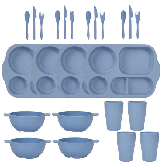 Blue Durable Eco-Friendly Wheat Straw Dinnerware Set - 24 Pieces with Plates, Bowls, Cups & Cutlery