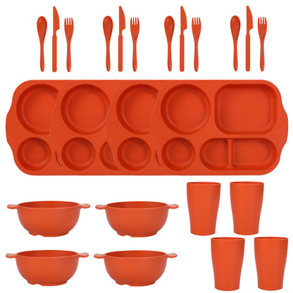 Orange Durable Eco-Friendly Wheat Straw Dinnerware Set - 24 Pieces with Plates, Bowls, Cups & Cutlery