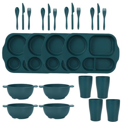 Dark Green Durable Eco-Friendly Wheat Straw Dinnerware Set - 24 Pieces with Plates, Bowls, Cups & Cutlery
