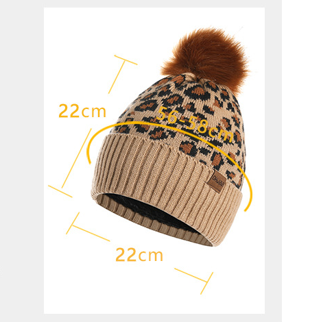 Grey Women's Leopard Print Winter Warm Knit Set - 3 Piece Fleece Lined Hat, Scarf & Gloves